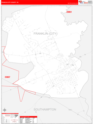 Franklin CityCounty, VA Wall Map Zip Code Red Line Style 2024